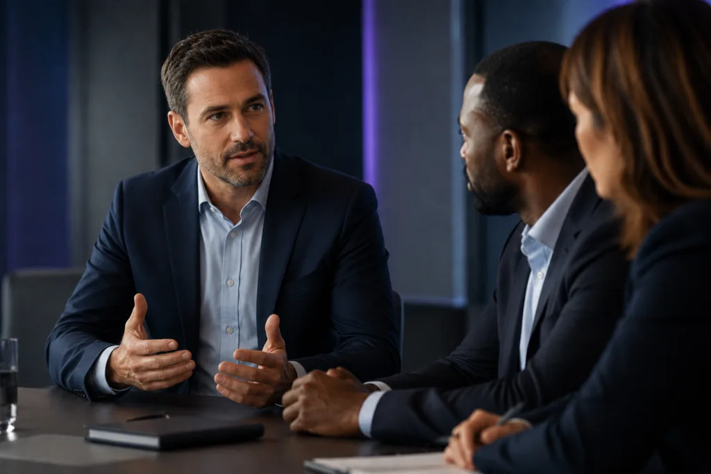 Cybersecurity consultant advising business executives