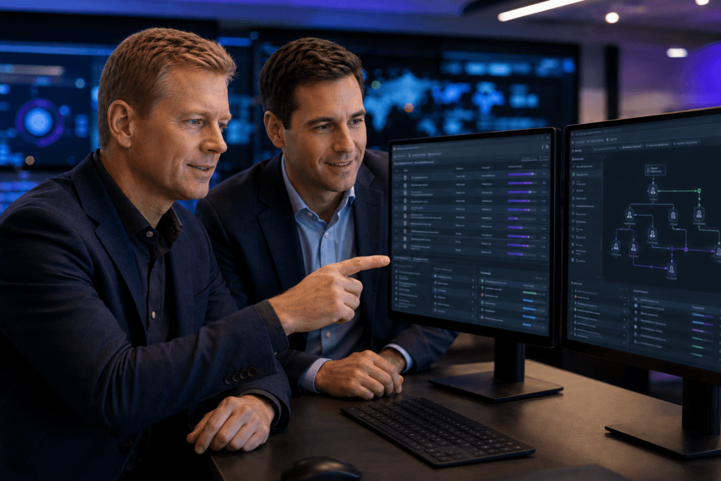 Cyber-risk professionals prioritizing critical exposures and reviewing attack paths.